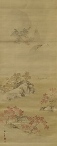 秋の風景（シルクにインクと色） 作： Renzan Kishi